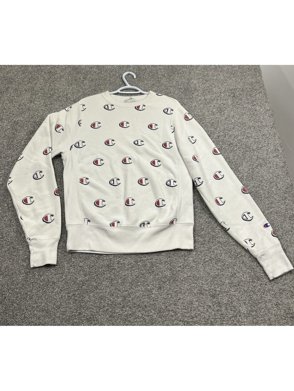 Champion Reverse Weave Small White All Over Print Crewneck Sweatshirt Unisex
